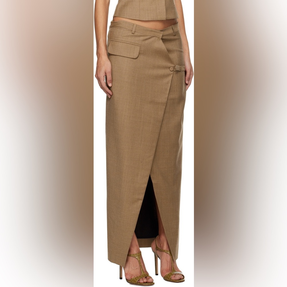 Aya Muse Brown Menti Maxi Wool long skirt slit wrap opening. NWT. - Picture 3 of 8